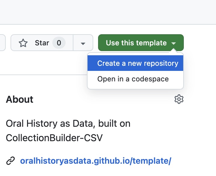 Screenshot showing the green Use this template button on GitHub